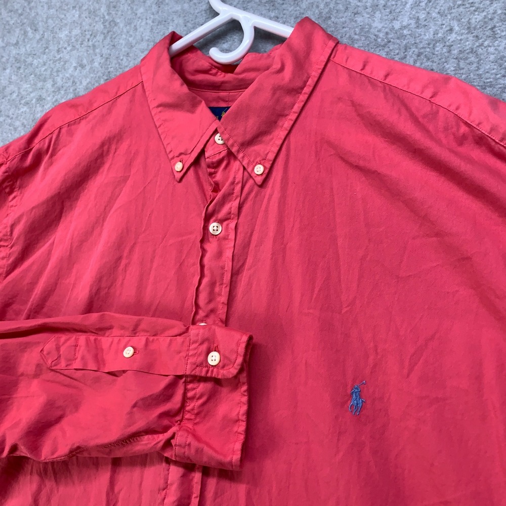 Ralph Lauren Button Down Shirt Mens 2XB Red Feather Weight Twill Long Sleeve